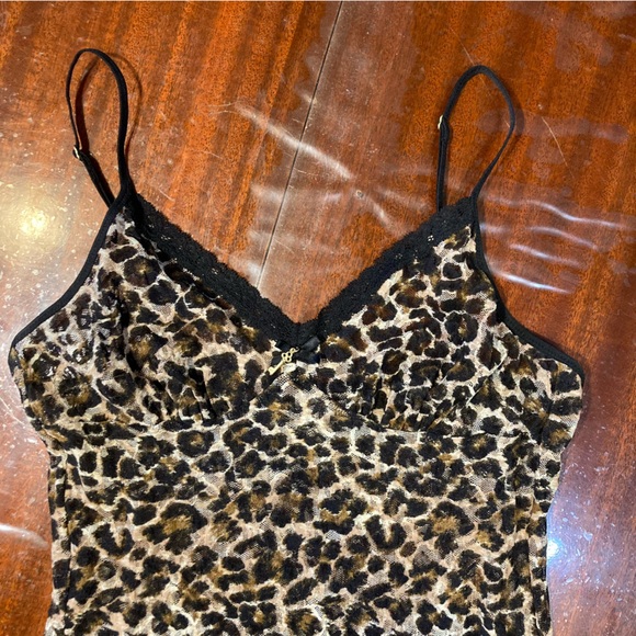 Stretch Mesh Leopard Print Ruffled Chemise M - Picture 2 of 6